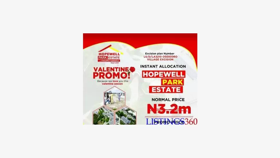₦2,500,000 600 m² – Valentine Promo Plots of Land For Sale at Hopewell Park Estate
